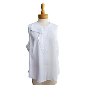 Elizabeth & Clarke NW0T Flounce Sleeveless Blouse Top White Stain Tech Sz 18W
